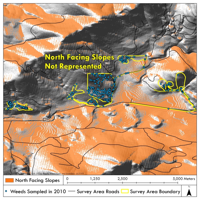 North facing slopes have not been sampled